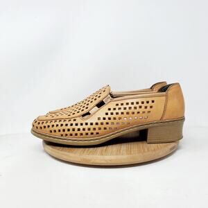 Rieker Shoes Women 7.5 Brown Leather Cut Out Loafer Casual Comfort Summer Sandal